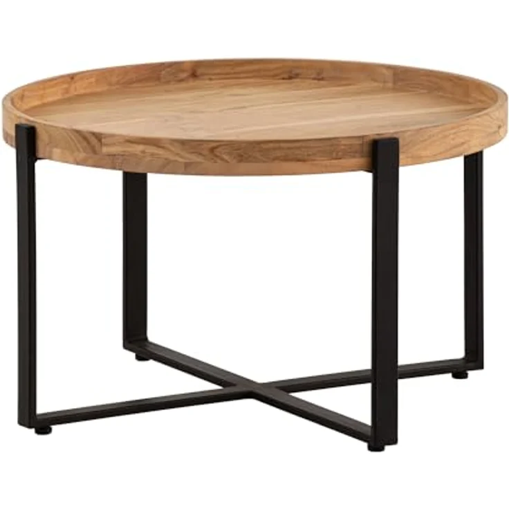 Livetastic Couchtisch, Rund, Braun, Massivholz aus Akazie, 60x36x60 cm für das Wohnzimmer – Bild 1