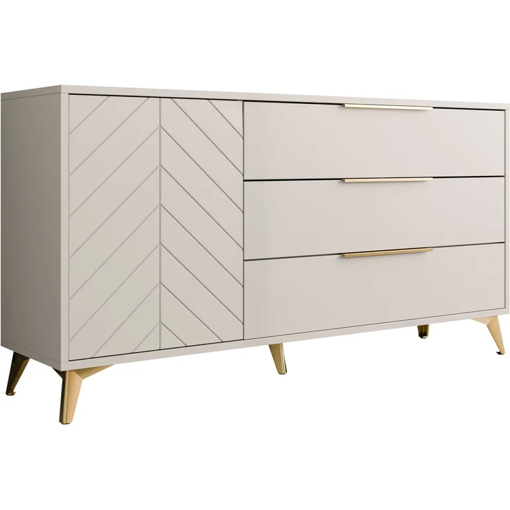Mirjan24 'Xylix' Kommode mit Drehtür und 3 Schubladen, Holz sandbeige, 154 x 80 x 40 cm – Bild 3