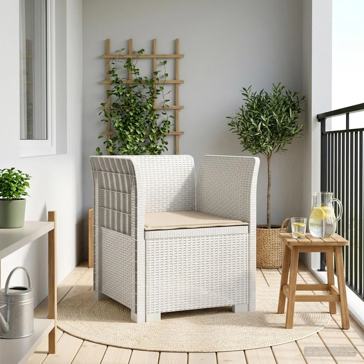 vidaXL 1-Sitzer Sessel mit Kissen Rattan-Look PP Weiß 8011862 – Bild 1