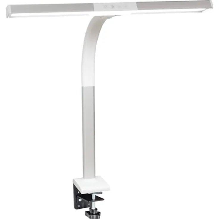FeinTech LTL00310E LED-Schreibtischlampe, 50 cm breit, dimmbar mit Klemmfuß und flexiblem Schwanenhals, 600 Lumen, 4 Lichtfarben