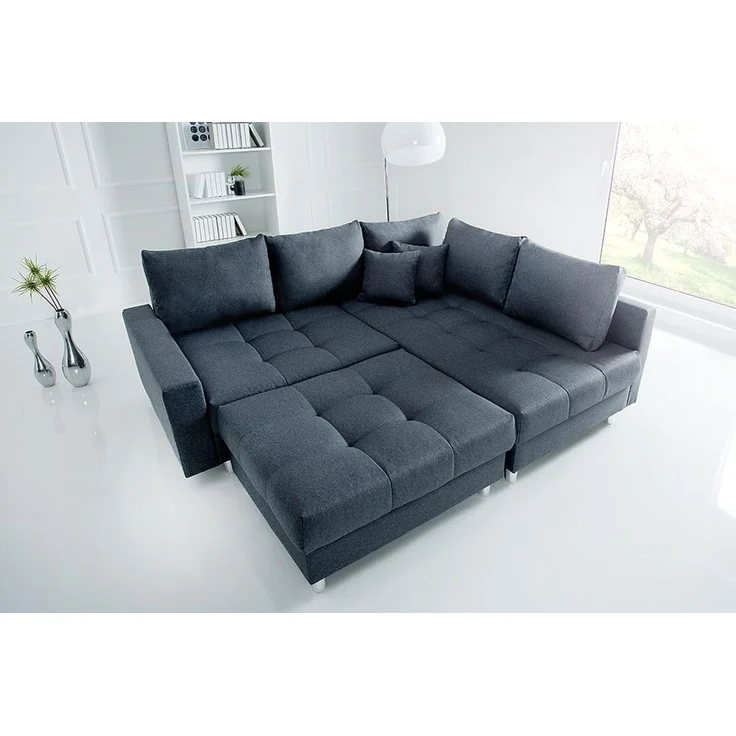 riess-ambiente Ecksofa KENT 220cm anthrazit, Set 2 Teile, Wohnzimmer · Couch · Stoff-Bezug · Federkern · inkl. Hocker · Design – Bild 4