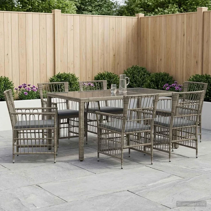 vidaXL Outdoor-Essgruppe 7 stk. Grau Poly-Rattan 3448939 – Bild 2