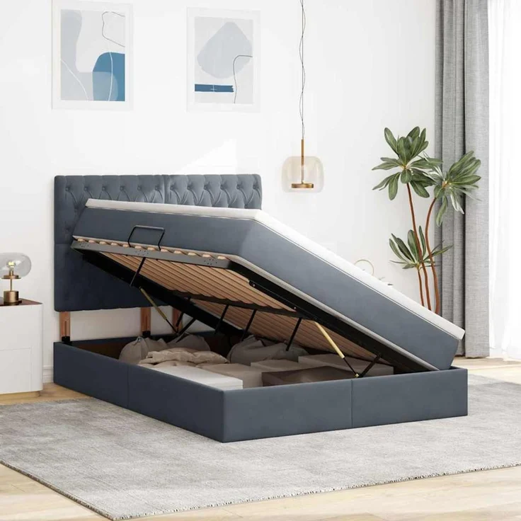 vidaXL Aufbewahrungsbett mit Matratze Dunkelgrau 140 x 200 cm Samt 3372094 – Bild 4