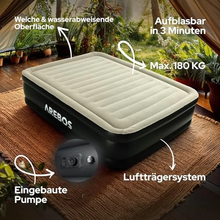 Arebos Luftbett, Selbstaufblasend mit Pumpe, Pumpe 2in1 Funktion: Inflation & Deflation, 203 x 152,5 x 51 cm – Bild 4