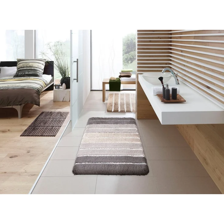 Kleine Wolke Badematte Phoenix, Höhe 35 mm, rutschhemmend beschichtet, fußbodenheizungsgeeignet, Baumwolle, Kunstfaser, quadratisch, Badteppich, gestreift, Hoch-Tief Effekt, waschbar – Bild 1