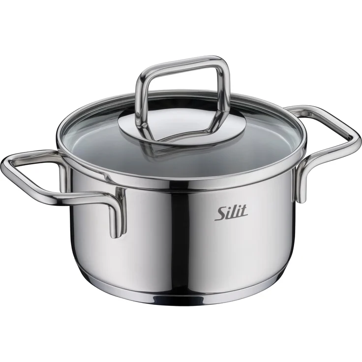 Silit Topf-Set Extra Cook Mini, Kochgeschirr-Set Induktion mit Glasdeckeln, stapelbar, Edelstahl 18/0 (Set, 8-tlg, 2 x Kochtopf 12/14cm, 2 x Bratentopf 12/14cm, 2 x Glasdeckel 12/14cm), SiliTherm Universalboden, breiter Schüttrand, spülmaschinengeeignet – Bild 6