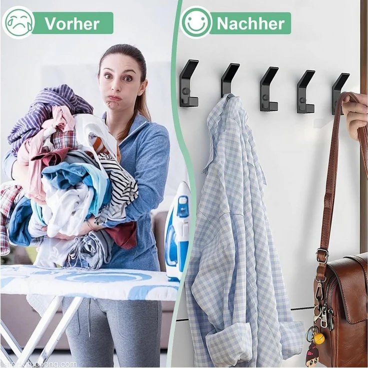 Forrlite Kleiderhaken, Garderobenhaken, Kleiderhaken zum Schrauben, Wandgarderobe, (Haken für Akustikpaneele, Schlafzimmer, Wohnzimmer, Badezimmer, (6-St), Wandhaken für Garderobe, Jacken, Hut, Metall, Schwarz) – Bild 3
