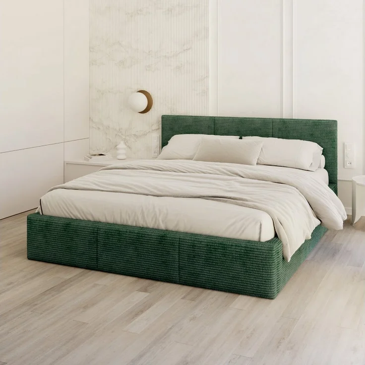 FDM Polsterbett AMBER modern mit Bettkasten MADE IN EU - mit Cord Bezug (verfügbar 90x200 120x200 140x200 160x200 180x200cm, Bettrahmen, Bett, mit großen gepolsterten Kopfteil, mit Bettkasten zum aufklappen), Hebbarer Metallrahmen, Bettkasten, mit/ohne... – Bild 5