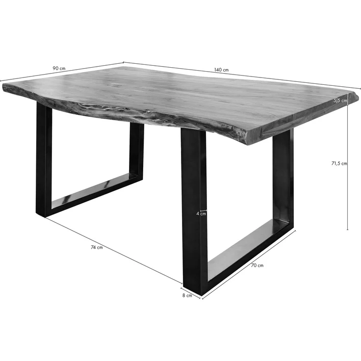 Baumtisch Akazie 140x90x77 natur lackiert / U-Beine anthrazit glänzend FREEFORM 5 – Bild 7
