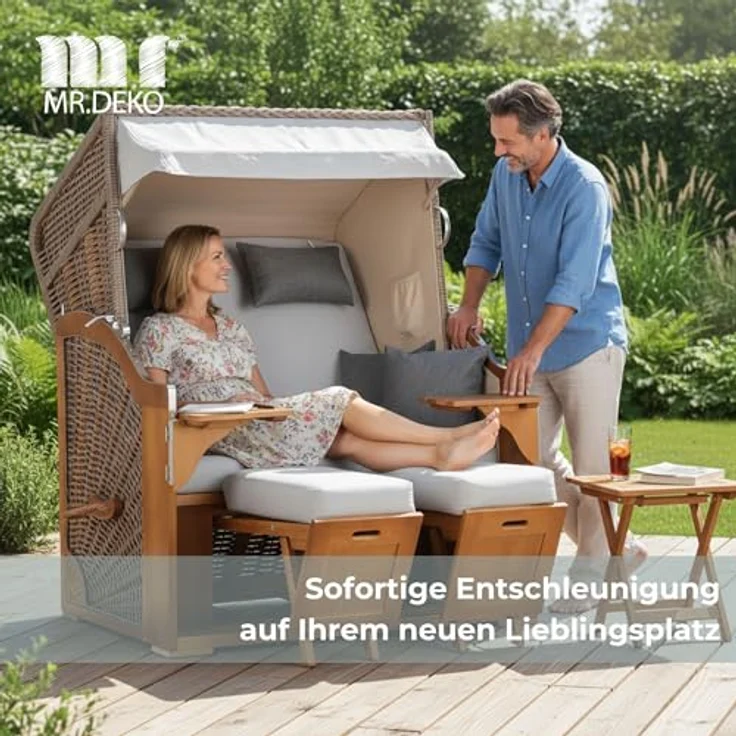 Strandkorb Schleswig Pinie braun PE mokka Dessin 559 – Bild 4
