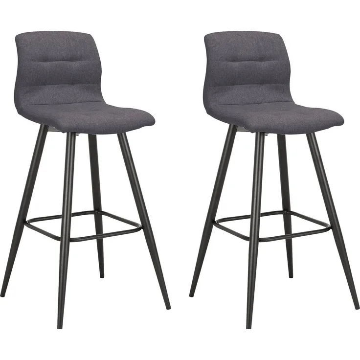 byLIVING Barhocker Simone 2er-Set / Moderner Barhocker in Webstoff anthrazit / mit Rückenlehne / Gestell pulverbeschichtet in schwarz / B 42, H 103, T 51 cm, Grau
