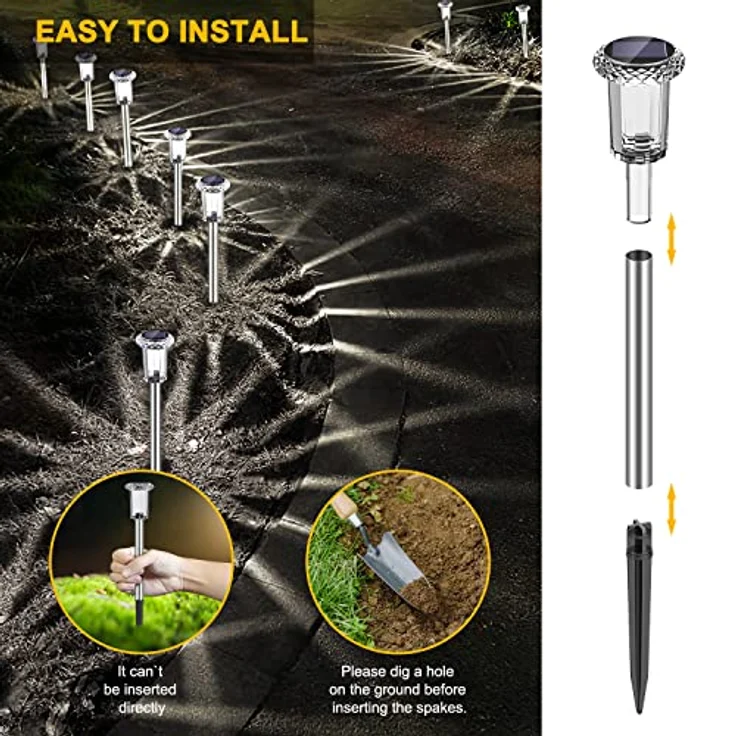 Solarleuchten für Außen, [6 Stück] Solarlampen Garten Außen Kaltes Weiß,IP65 Wasserdicht Kabellos LED Gartenleuchten für Garten,Balkon,Auffahrt,Weg, Bäume,Rasen, Sträucher – Bild 7