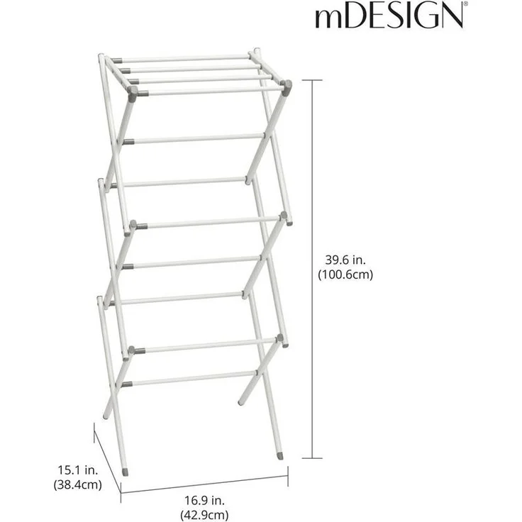 mDesign Turmwäscheständer Wäscheständer Standtrockner klappbar Metall Weiß/Grau – Bild 2