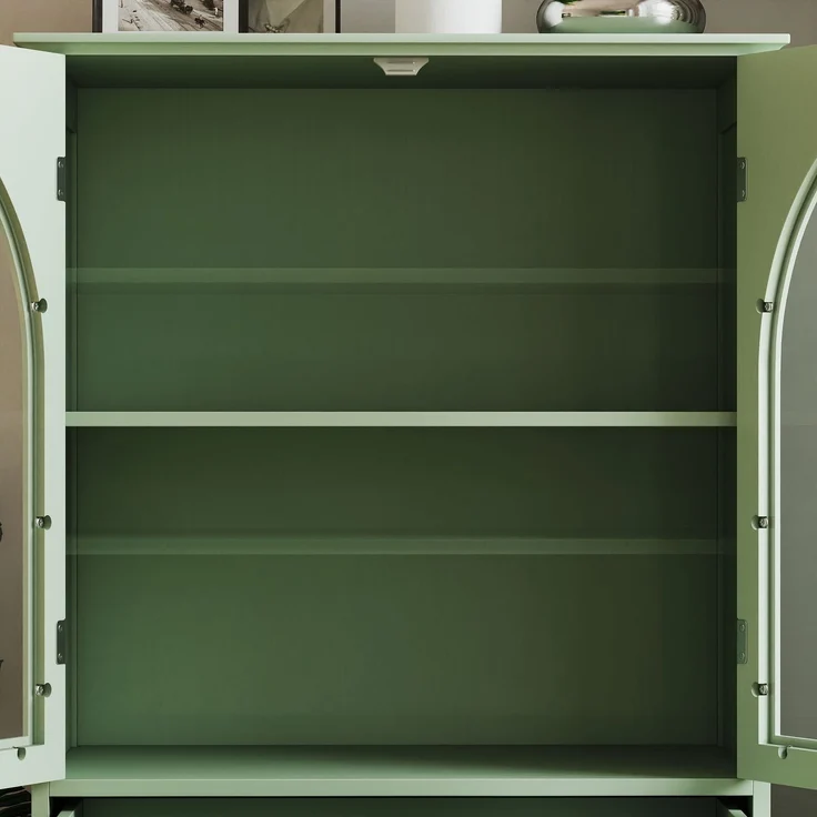 Vitrine im Landhausstil, B 38 x T 71 x H 106,5 cm, mintgrün, mit gewölbten Glastüren und 2 Schubladen – Bild 8