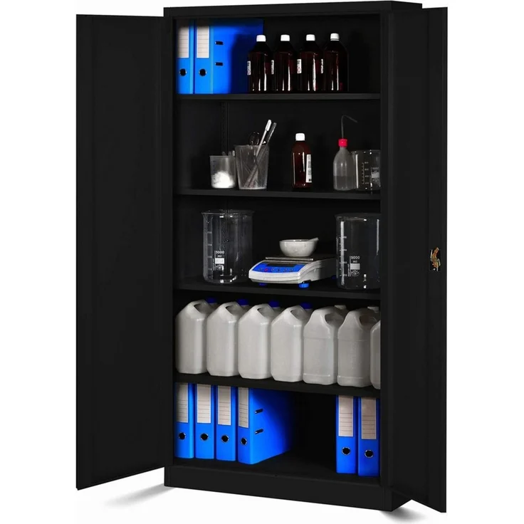 Jan Nowak Aktenschrank C001H Büroschrank Metallschrank Stahlschrank Werkzeugschrank Stahlblech Pulverbeschichtet Flügeltürschrank Abschließbar 195 x 90 x 40 cm (schwarz/schwarz) – Bild 1