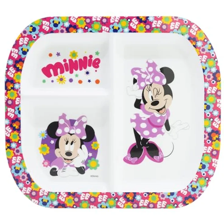 Storline Frühstücksteller Disney Minnie Mouse, rechteckig mit 3 Fächern, mikrowellengeeignet, 22 × 19,5 cm