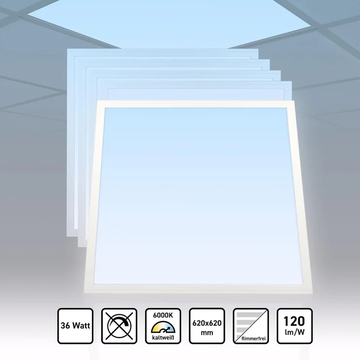 5x LED Panel 62x62 Tageslichtweiß 6000K 36W Slim Alu PLs3.0 – Bild 2