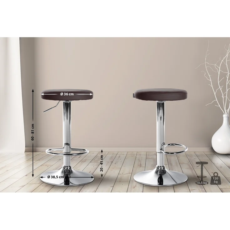 Barhocker KAZON - Kunstleder Braun 38.5x38.5x60 cm Silber | Barstuhl Höhenverstellbar Tresenhocker Tresenstuhl Kneipenhocker Kneipenstuhl – Bild 2