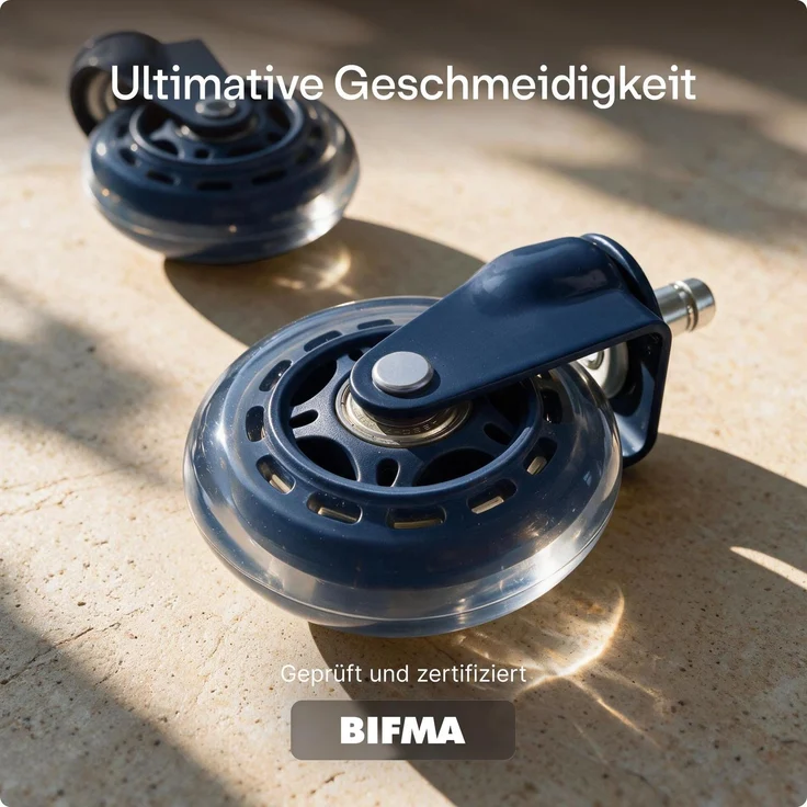 Desktronic Bürostuhlrollen Blau, Ersatzrollen 360°, Set 5 Stück, Ersatzräder für Bürostühle auf Teppich- und Parkettböden – Bild 2