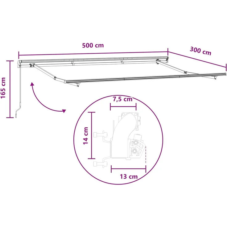 vidaXL Ausziehbare Markise Sand 5 x 3 m Polyester und Aluminium 3426322 – Bild 7