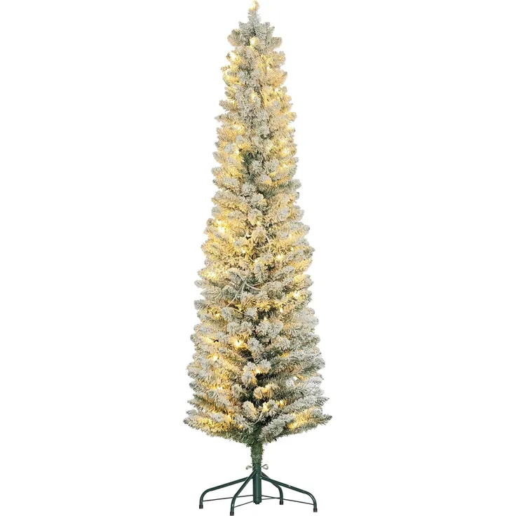 HOMCOM Künstlicher Weihnachtsbaum 210 cm, mit 180 LED-Lichten, flammhemmend, Tanne, für Weihnachtsfest, Indoor, grün+weiß