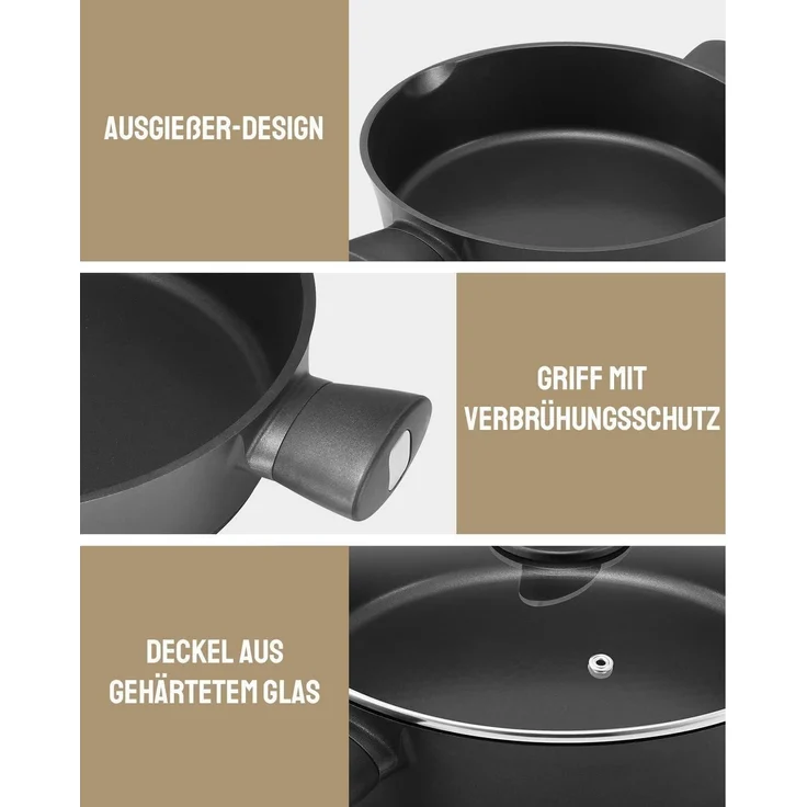 Fadware Pfanne 28cm/3,8L Induktion, Deckel, hohem Rand, Antihaftbeschichtet – Bild 3