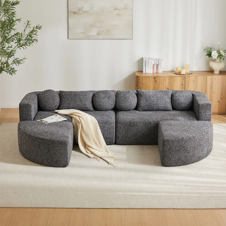 ZUBALIYA Modulares Sofa mit Chenille - Bezug, mit breiten Armlehnen, modular aufgebaut, ohne aufwendige Montage, Schwarz – Bild 4