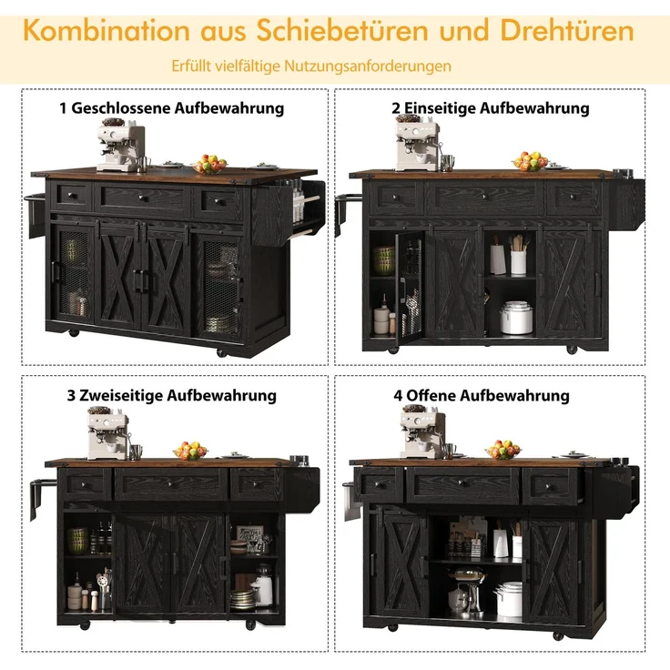 Küchenwagen 120,2x45,3/75x91,5 cm in Schwarz mit ausklappbarer Arbeitsplatte und Schubladen – Bild 7