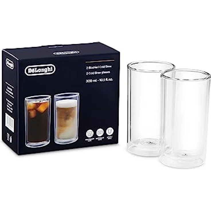 De'Longhi Cold Brew Gläser DLSC325 Doppelwandige Thermogläser, 2er-Set, Spülmaschinengeeignet, Fassungsvermögen 300 ml, Ideal für kalte und warme Kaffeegetränke – Bild 1