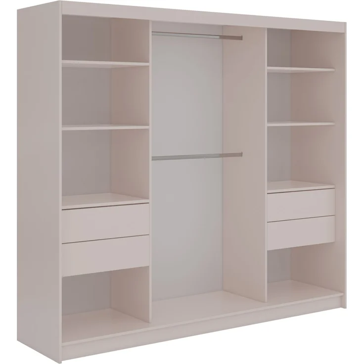 Schwebetürenschrank SKORIA mit großer Spiegelfront, Breite 240 cm, moderner Kleiderschrank, inkl. Innenausstattung und Stauraum - Kaschmir - mit Schubladen – Bild 5