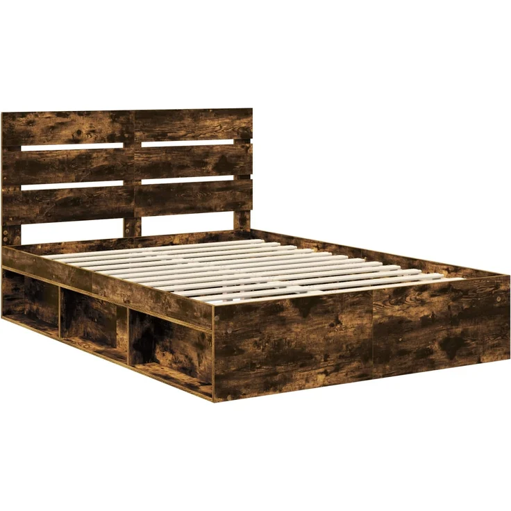 vidaXL Bettrahmen Geräucherte Eiche 140 x 190 cm Massives Kiefernholz 3411748 – Bild 3