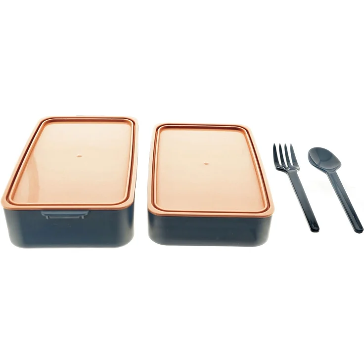 Lunchbox 4-teilig mit Fächern & Besteck - Brotdose für Schule & Büro Dunkelblau-Rosa – Bild 5