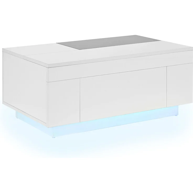 Merax Hochglanz-Couchtisch mit LED-Beleuchtung, ausziehbarer Tischplatte, verstecktem Stauraum und 16-farbig einstellbarem Lichtband, weiß – Bild 9