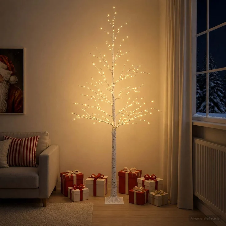 vidaXL Birken-Weihnachtsbaum Weiß 25 x 25 x 240 cm Kunststoff 493 LEDs 42055359 – Bild 3