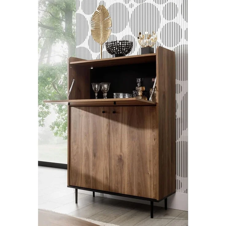 Lomadox Barschrank VAREDO-132 in Eiche Nb. Wohnzimmer Möbel im modernen Vintage Design 90/140/40 cm – Bild 4