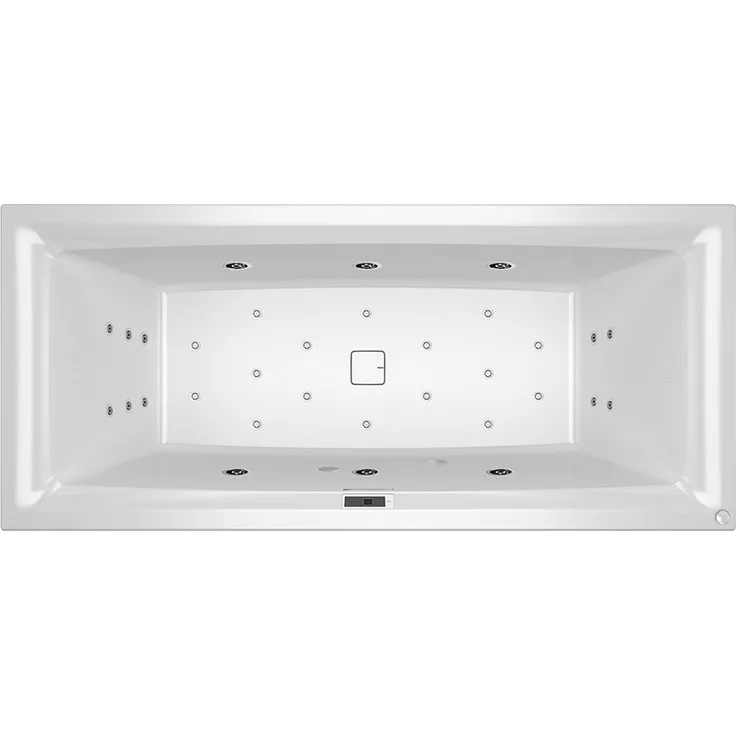 RIHO Still Square Rechteck-Badewanne, mit Riho Fall, Version rechts, mit Bliss-System, Einbau, mit Ab-/Überlaufgarnitur, 2-Sitzer, weiß, B, Ausführung: 180 x 80 x 50 cm, ohne Kopfkissen/Licht - B099042005