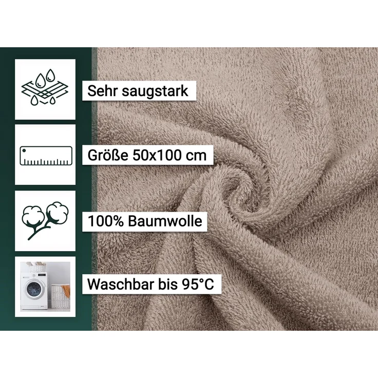 ZOLLNER 10er Set Handtücher, 100% Baumwolle, 50x100 cm, fango – Bild 3