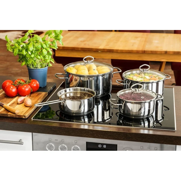 Kopf Topf-Set Merkur 4-teilig, Edelstahl (4-tlg), Induktionstöpfe mit Schüttrand, Literskala und Glasdeckel – Bild 2