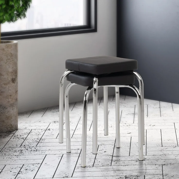 HAKU Sitzhocker Stapelhocker PIK, 2er Set, Schwarz, Kunstleder, stapelbar – Bild 3