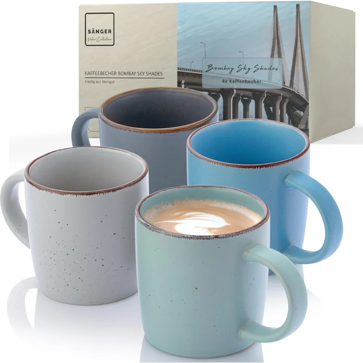 SÄNGER Steingut Kaffeebecher Bombay Sky Shades 4 teilig – Bild 1