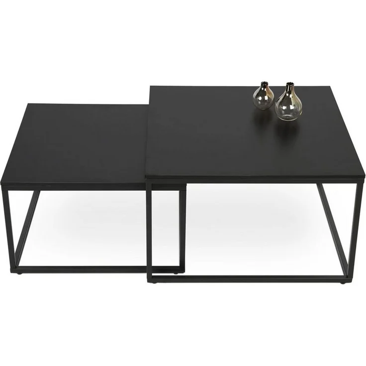Home Collective Couchtisch 2er Set aus Holz, Wohnzimmertisch Modern (Beistelltisch Set 2 in 1 mit Metallgestell, Büro Beistelltisch Loft Design TWIN, kratzfeste Oberfläche, Set 2 in 1), Quadratisch in Schwarz, für Wohnzimmer – Bild 3