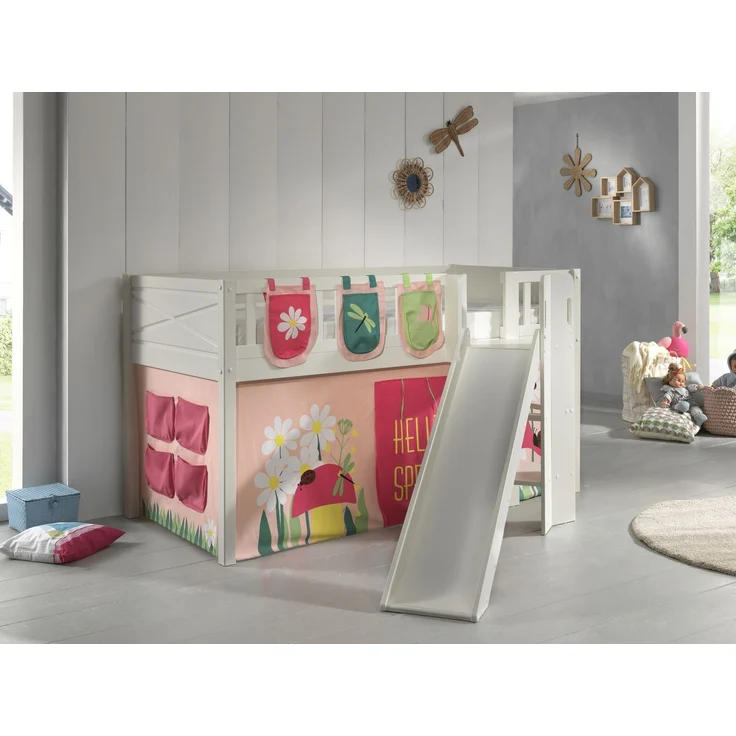 Kinderbett mit Rutsche Karyl Massivholz Weiß Textilset Spring 3 – Bild 2