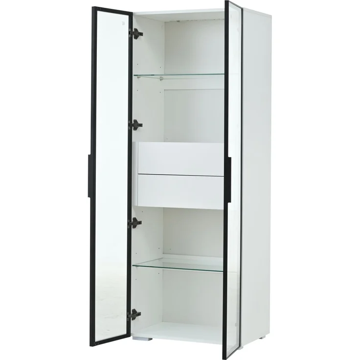 DESVIAE Vitrine mit LED-Beleuchtung und 2 Schubladen 60x160x40 cm MDF/Hartglas Weiß/Schwarz – Bild 8