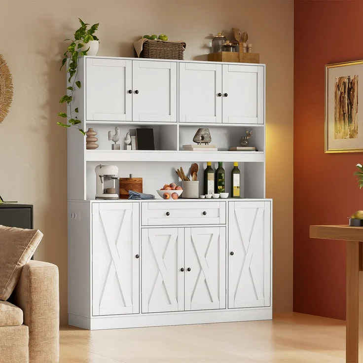 ZUBALIYA Buffetschrank 140x40x185 cm, mit verstellbaren Einlegeböden, aus MDF, Weiß – Bild 21