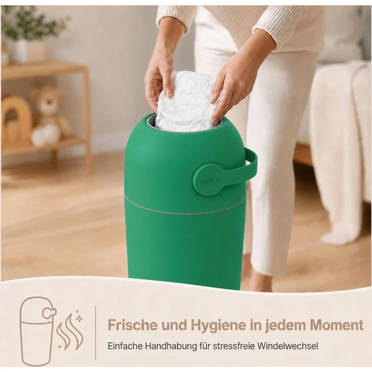 Set Magic Windeleimer, Abfalleimer mit Geruchsstopp, ohne Kassette + Windel | Hygienischer Mülleimer Geruchsdicht für Windeln ohne Kassette, Hygieneeimer für Windelentsorgung, Bad, Kinderzimmer, Küche – Bild 8