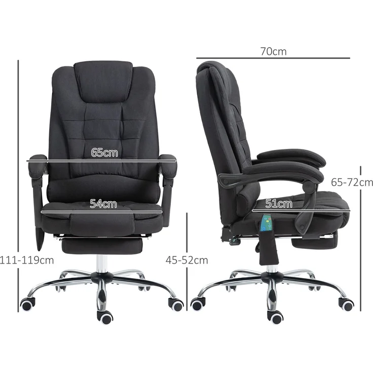 Bürostuhl mit Massagefunktion, Ergonomisch Schreibtischstuhl mit Liege- & Wärmefunktion, Höhenverstellbar Computerstuhl mit Fußstütze, Seitentasche und Fernbedienung, Schwarz--Schwarz--65x70x119cm--YOUDENOVA – Bild 3