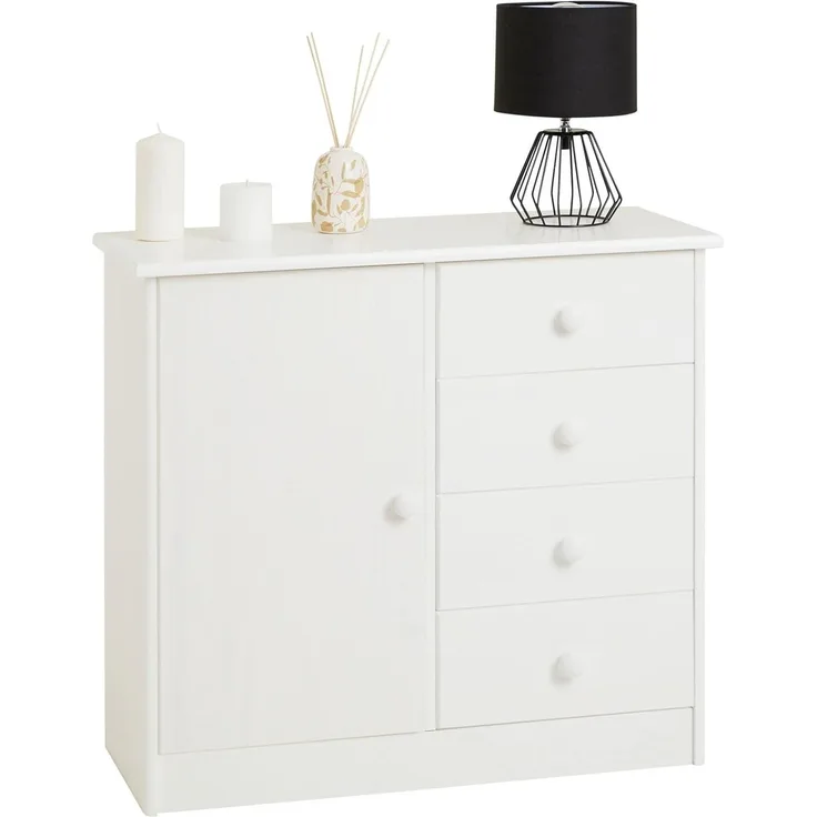 IDIMEX Kommode RONDO, Kommode in weiß mit 1 Tür und 4 Schubladen Schubladenschrank im Landha