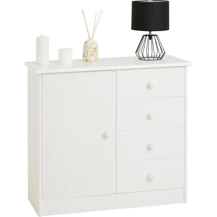 IDIMEX Kommode RONDO, Kommode in weiß mit 1 Tür und 4 Schubladen Schubladenschrank im Landha