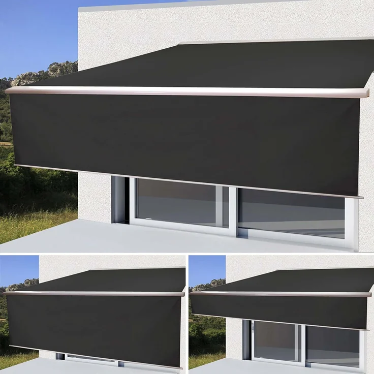 Elektrische Vollkassetten-Markise T124, 5x3m ausfahrbarer Volant ~ Polyester anthrazit – Bild 2