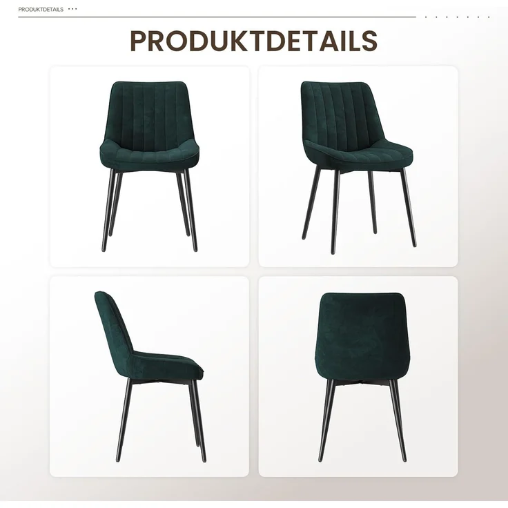 COLAMY Samt Esszimmerstühle 4er Set – Gepolsterte Stühle für Esszimmer & Küche mit Metallbeinen, Dickem Sitzpolster & Rutschfesten Füßen, grün – Bild 9